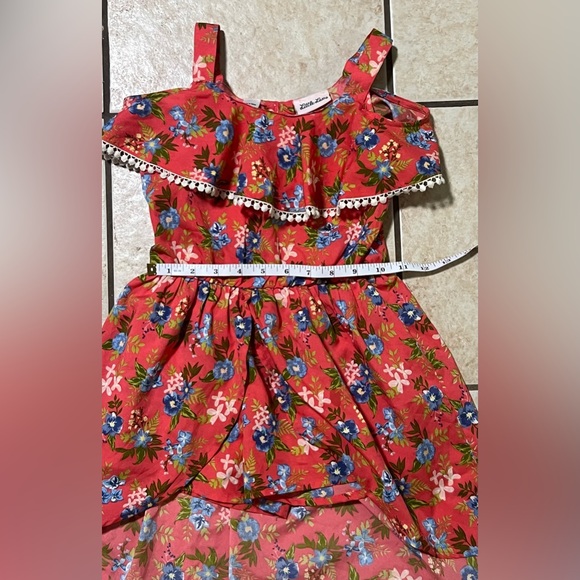 Little Lass colorful red orange floral print cold shoulder romper boho kids sz 5 - Picture 7 of 8